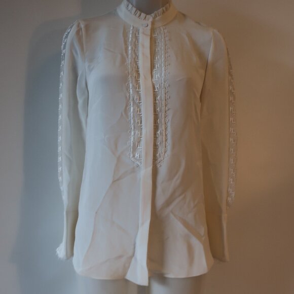 NWT Women Kobi Halperin Ivory Silk Embroidered Lace Fergie Blouse Top XS - Picture 1 of 15